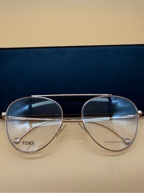 Fendi FF0362 030 Gold Stainless Steel Eyeglasses 58-17-135 With Case & Cloth